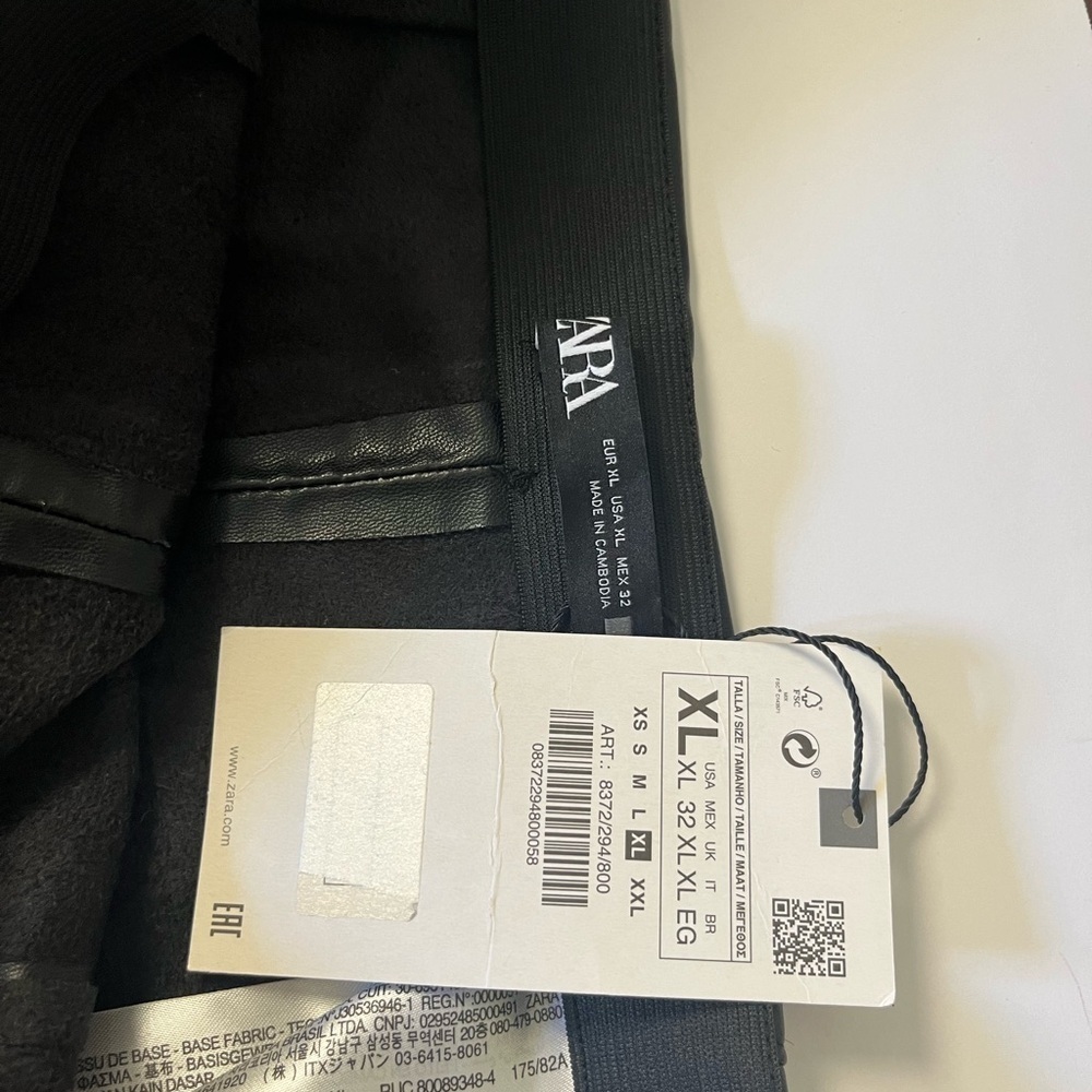 Zara Black Women Faux Leather Trousers (XL) with elastic waist - Picture 4 of 10
